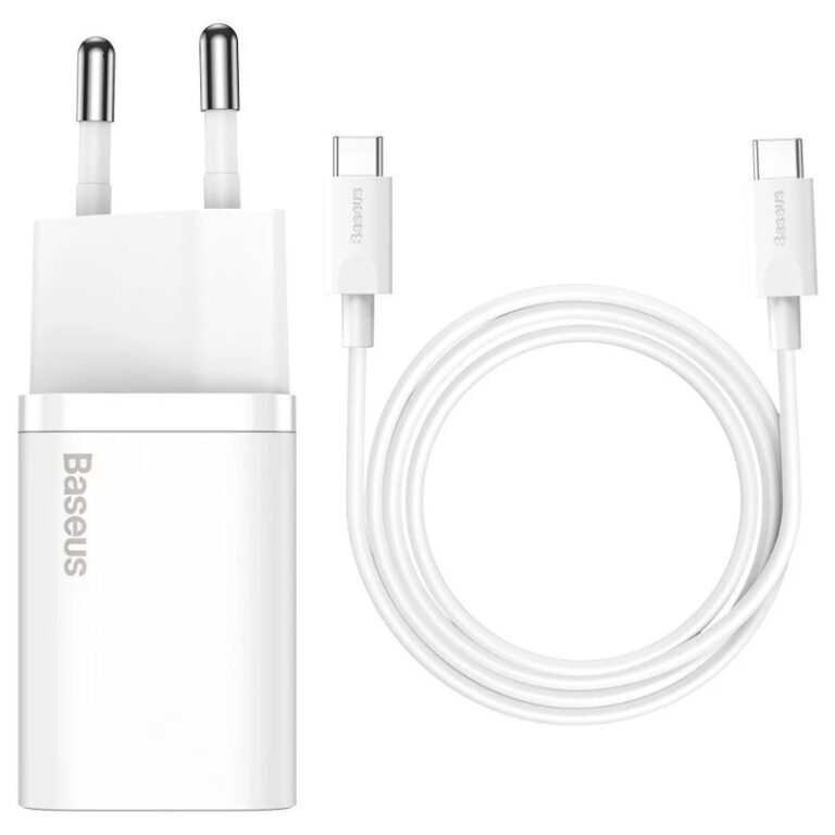 Carregador Baseus Super Si Quick Charger 1C PD 25W USB-C Branco + Cabo USB-C (1m)
