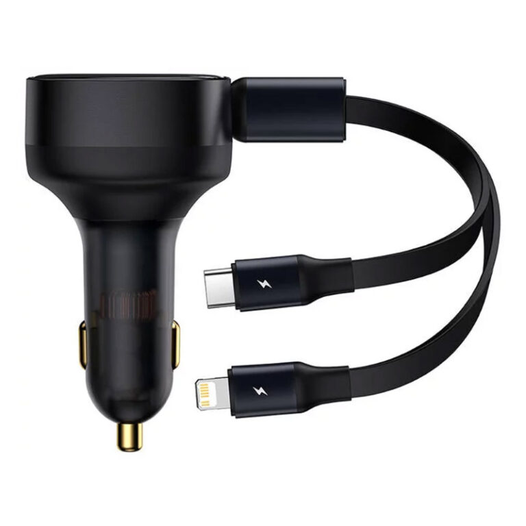 Carregador de Isqueiro Baseus Enjoyment Retractable 2-em-1 Car Charger 30W Preto