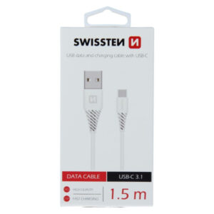 Cabo USB - USB-C Carregamento Rápido (1,5m-Branco) Swissten