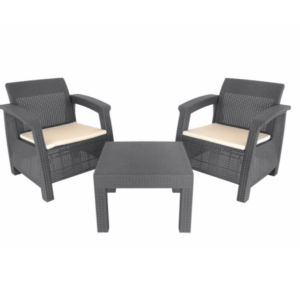 Conjunto Mesa + 2 Sofás Rattan Cinza 81CM