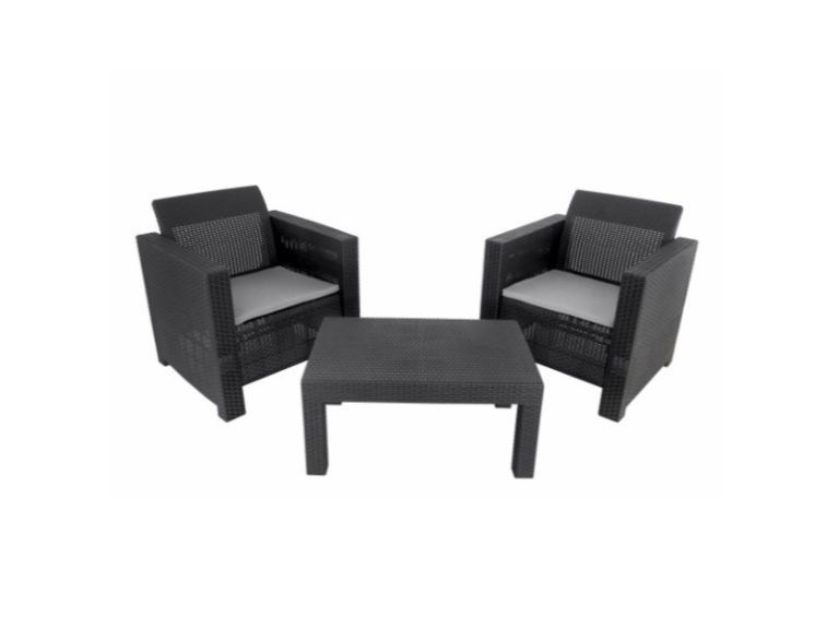 Conjunto Mesa + 2 Sofás Rattan Preto 81CM