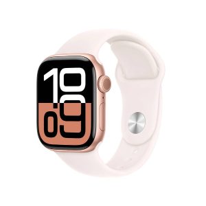 Apple Watch Series 10 GPS 42mm Alumínio Rosa-Dourado c Bracelete Desportiva Rosa leve - SmallMedium