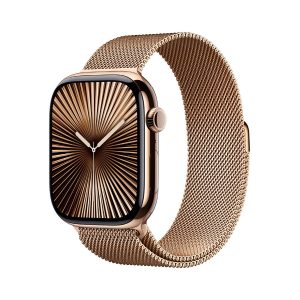 Apple Watch Series 10 GPS + Cellular 46mm Titânio Dourado c/ Bracelete Loop Milanesa Dourada - Small/Medium