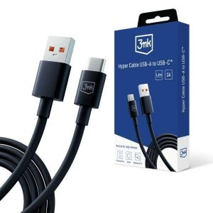 Cabo Hyper 3MK USB-A a USB-C 1,2mt 5A Preto