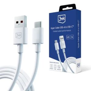 Cabo 3MK Hyper USB-A/USB-C 25W 1.2m Branco