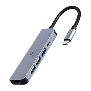 Adaptador USB-C Gembird 5-in-1 (Hub + HDMI + PD) Prateado