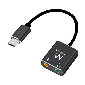 Adaptador Áudio Ewent EC1645 USB Type C para 2xJack 3.5mm Fêmea